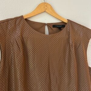 Marc NY Faux Leather Lightweight Brown Perforated Lined Tank Blouse (Size L)